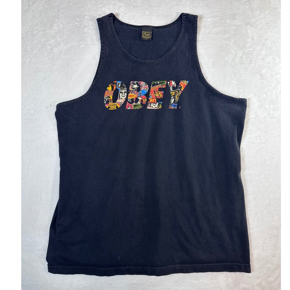 Vintage Obey Propaganda Graphic Tank Top Mens XL Black Sleeveless Streetwear